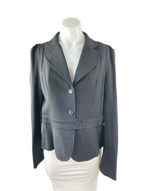 French Connection Women's Black Wool Belted Button Up Blazer Coat Jacket Size 12